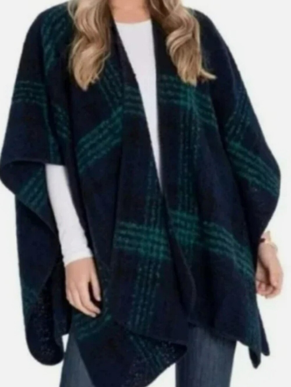 WOOLRICH Plaid Shawl - Blanket Wrap - Boucle - Poncho - Draped Stole - One Size